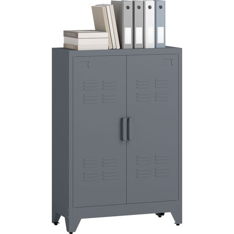 Aufbewahrungsschrank mit Metall-Lamellentüren Metall HOMAIRE 75x33x110 cm - Grau (1/5)