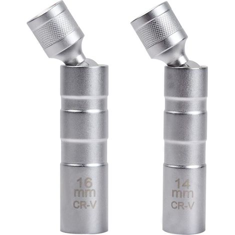 Ensemble de 2 Clés à Bougie Magnétiques - Clé Universelle Flexible pour la Réparation Automobile (14 mm et 16 mm) avec Douille de 3/8 Pouce et Démontage Flexible (1/4)