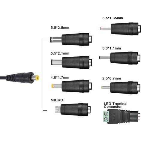 12W Adaptateur Secteur Universel AC à DC 3V 4.5V 5V 6V 7.5V 9V 12V 2A Transformateur d'alimentation à Découpage avec 8 Connecteurs DC pour électroniques Ménagers (1/4)