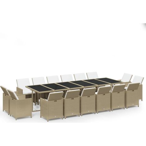 Maison Exclusive - 17-tlg. Garten-Essgruppe mit Kissen Poly Ratta