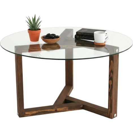 Dmora - Tavolino da salotto Luigia, Tavolo basso da caffè, Portariviste per divano, Ripiano da soggiorno, 75x75h40 cm, Noce