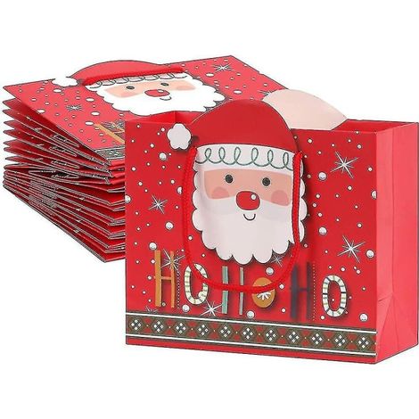 Lot de 10 sacs cadeaux de Noël Père Noël et Bonhomme de neige avec poignées, sachets surprises pour offrir vos présents (1/4)