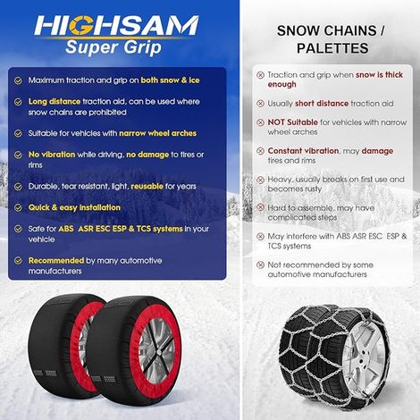 Chaussettes à Neige Textiles Kit de 2 Chaînes pour Voitures + Gants