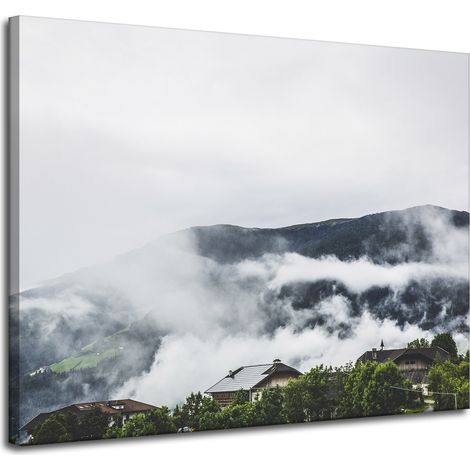 Leinwanddruck Natur – Berge im Nebel, 100 x 80 cm