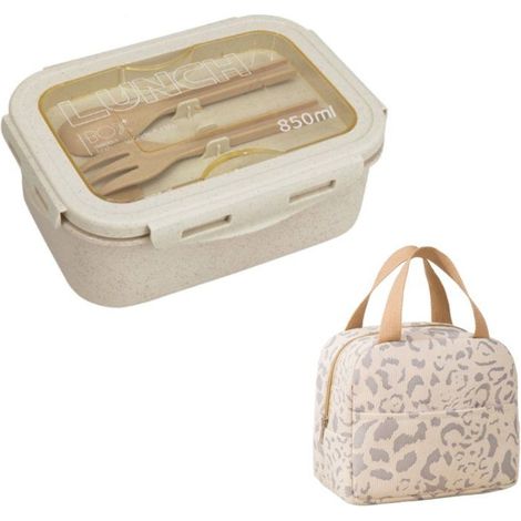 Boîte à lunch pour adultes - Boîte à lunch pour enfants - Boîte à lunch - Avec sac isotherme - Vaisselle - 850 ml - Service de table (1/5)