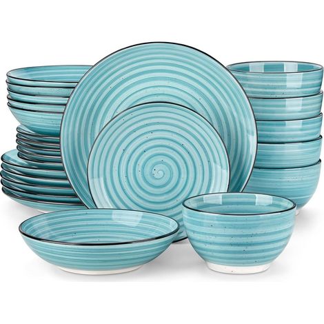 24-teiliges Tafelservice für 6 Personen, Steingut, BONBON Blau, modern, spülmaschinenfest (1/5)
