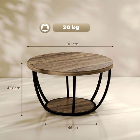 Table basse 2 niveaux 80x80x43,8cm, design moderne, pour salon, brun et noir, plateau pratique et structure stable, rangement intégré (1/5)
