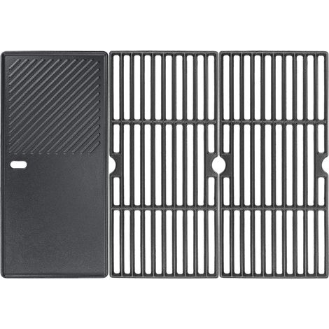 Gusseiserne Grillplatte und -rost 43 x 21 cm für Enders Boston 3, Enders Monroe 3 Pro, Barbecook Siesta 310, Landmann Triton 3&4, Profi Cook PC-GG 1058/1059, Set mit 3 Ersatzteilen (1/5)