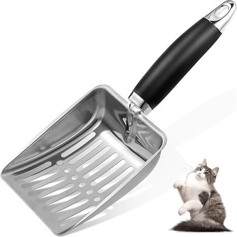 Pelle à litière pour chat en acier inoxydable, pelle en maille robuste, facile à nettoyer, adaptée au bac à litière pour chat (1/5)