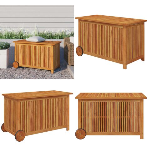 Gartentruhe mit Rollen 90x50x58 cm Massivholz Akazie - Holztruhe - Gartenaufbewahrung - Außenlagerung - Gartenkisten - Holzkiste - Home & Living