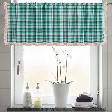 Rideau Haut De Fenêtre - 150 x 45 cm - Matière Coton Lin 60/40 - Poche Pour Tringle 3,8 cm - Vert - Pour Cuisine Salle De Bain Sous-Sol - 1 Pièce (1/5)