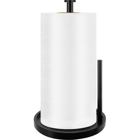 Porte-essuie-tout de comptoir, support sur pied avec base lestée antidérapante, porte-essuie-tout autoportant en acier inoxydable, convient aux cuisines, noir. (1/4)