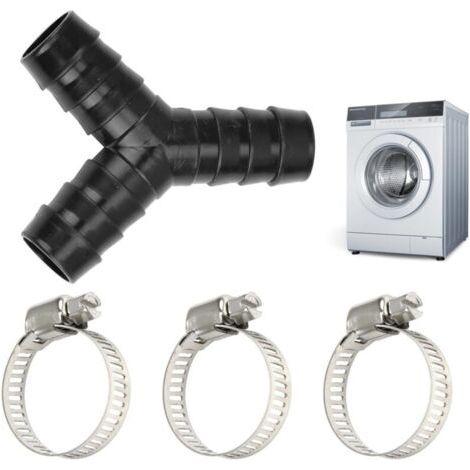 Distributeur de tuyau en Y à 2 voies (noir), accessoires de raccordement pour lave linge et lave vaisselle, comprenant trois colliers de serrage, résistant à la chaleur et aux produits chimiques (1/5)