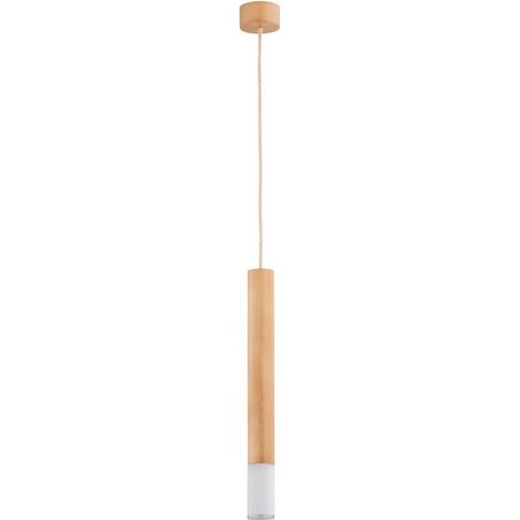 Alfa ADORI Wooden Tube Pendant Light, 1x E14 (max 10W), Light Oak/Wood & White, Glass Detail, 8.5 cm, H110 cm, Modern Hanging Ceiling Lamp, Indoor IP20