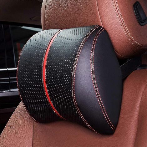 Housse de coussin de soutien lombaire pour appui-tête et nuque de voiture en PU (noir-rouge) (1/5)