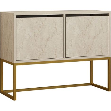 Cotecosy – Buffet en bois Zermat – 90 x 34 x 70 cm – 2 étagères, 2 portes – Couleur travertin, structure en bois durable (1/5)