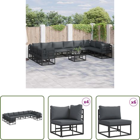 Gartenmöbel - Gartensofa-set mit Kissen 10 pcs Schwarz Aluminium (1/5)
