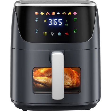 Friteuse sans huile 7 litres 1500W air fryer, four à air chaud avec écran LED tactile, fenêtre de visualisation, 8 programmes automatiques, maintien au chaud et cuisson 200°C