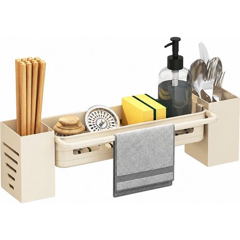 Égouttoir sous évier, acier inoxydable, organisateur de comptoir mobile, rangement de cuisine, blanc laiteux (1/5)