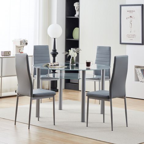 120cm Arona Glass Top Table in Grey with 4 Chairs
