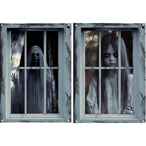 Rideau de porte effrayant pour décoration d'horreur d'Halloween - Rideau de porte pour fenêtre de fête - Tissu polyester lavable facile à installer (1/4)