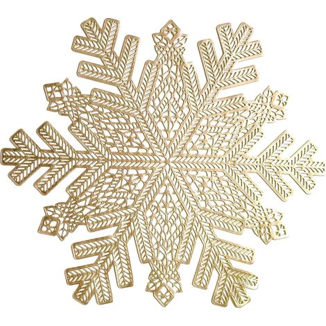 Wintop Lot de 6 sets de table en vinyle métallique ajouré, 38,1 x 43,2 cm, tapis fonctionnel pour table de salle à manger, durable, antidérapant, flocon de neige doré'15"×17" Doré'Doré'15"×17"