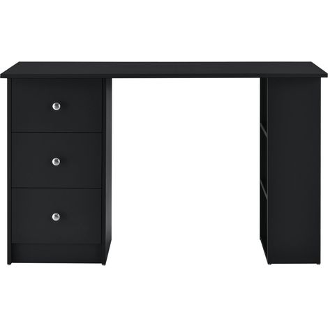 Mesa de escritorio puesto de trabajo para ordenador con 3 cajones madera de melamina 120 cm negro 030004713