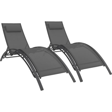 Idmarket – Lot de 2 transats inclinables en acier gris anthracite – Dossier réglable 4 positions – Assise en textilène résistante aux UV – Charge max 130 kg