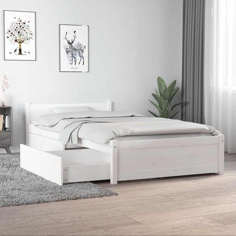 Lit adulte-90 x 190 cm, Cadre de lit avec tiroirs, Lit Simple, Structure de lit Blanc 90x190 cm, Simple PDKEI43750 (1/5)