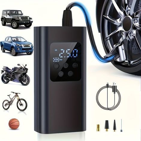 Compresseur Air Portable Sans Fil Affichage Numérique - Gonflage Rapide Voiture Moto - Idéal pour Conducteurs & Motards (1/4)