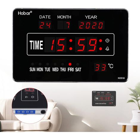 LED Digital Wanduhr Digitaluhr Automatische Kalenderuhr mit Datum Temperatur Kalender 220V 25  16  3cm Schwarz für Zuhause Schlafzimmer Büro (1/5)