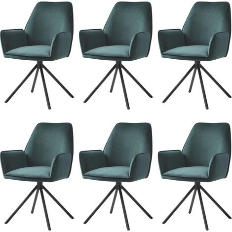 Lot de 6 chaises de salle à manger HWC-G67, chaise de cuisine avec accoudoirs  velours, vert (1/5)