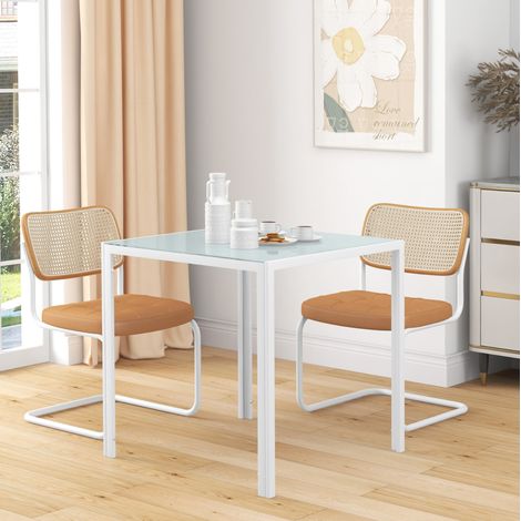 Tavolo da pranzo quadrato 75 x 75 x 75 cm in vetro temperato bianco per 4 persone DESVIAE (1/5)