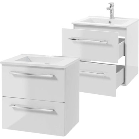 Mueble de baño con lavabo de 50 cm, suspendido, blanco, cierre suave Pinia