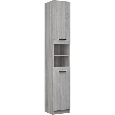 Armoire de bain spacieuse 32 x 34 x 188 cm design contemporain rangement pratique en bois d'ingénierie gris (1/5)