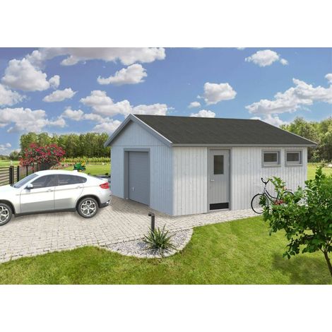 Abri de jardin en bois Andre 28,5 m2 porte sectionnelle Naturel (1/5)