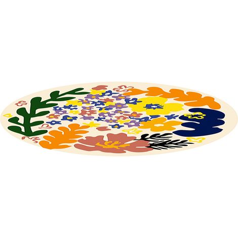 Tapis rond salon imitation cachemire, moquette imprimée motif floral pour canapé table basse 60x60 cm (1/5)