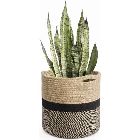 Pot de Fleurs 30 cm pour Plantes d'Intérieur avec Doublure, Panier de Rangement en Coton Tissé Grand Pots pour Plantes d'Intérieur et Décoration de la Maison (Noir Marron) (1/5)