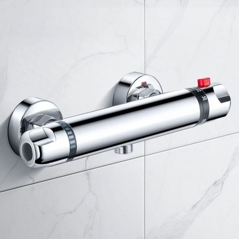 Robinetterie de douche thermostatique, mitigeur thermostatique de douche pour salle de bain, mitigeur thermostatique de douche avec bouton de sécurité 38 °C, thermostatique de douche en cuivre (1/5)