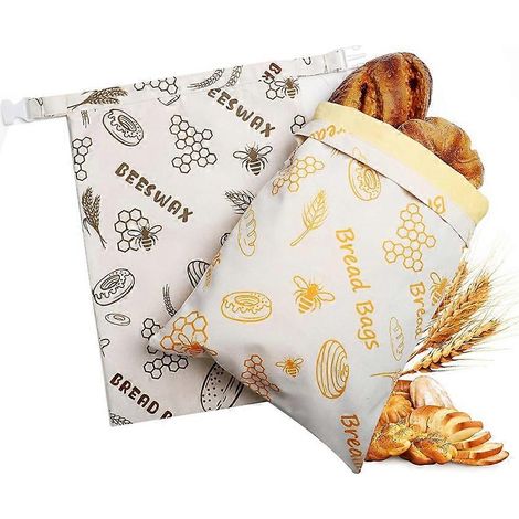 2 pièces réutilisable cire abeille pain sacs congélateur réfrigérateur 17inch x 13inch Natural cire abeille Lined (1/5)