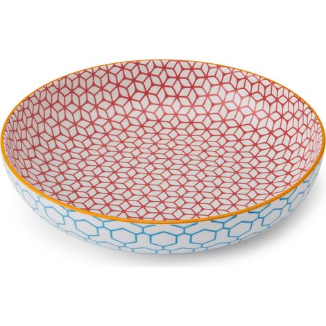 Mikasa blue geometric ceramic bowl, 21 cm
