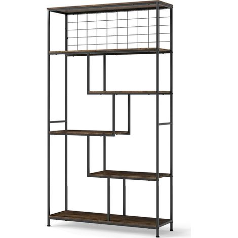 Libreria alta a 6 ripiani 100 x 30 x 180 cm con stabilizzazione antiribaltamento e stile industriale in legno marrone rustico 200010693