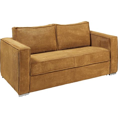 Canapé 3 places convertible express en velours côtelé jaune moutarde - Couchage 140 cm - Matelas 14 cm LORETO (1/5)