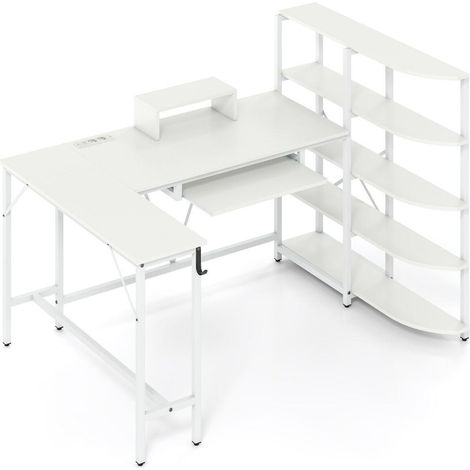 Station de charge, bureau d'angle informatique avec étagère 5 niveaux, pour télétravail et gaming (1/2)