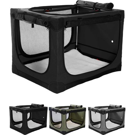 Faltbare Hundebox für mittlere Hunde, Transportbox Auto mit Netzfenstern & Matte, 76x54x54cm, Schwarz (1/5)