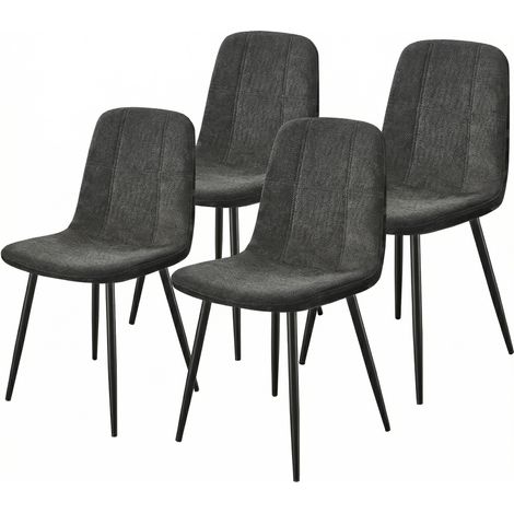 Chaises de Salle à Manger, Lot de 4, Pieds Réglables, Support Métallique, Nettoyage Facile, Tissu Chenille, PU Texturé Glacé, Gris (1/5)