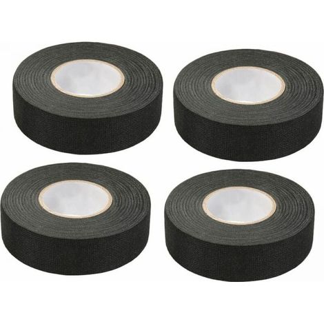 4 Pièces Noir Ruban Adhésif Auto (1.5 cm x 15 m) - Ruban Chiffon de Voiture, Ruban Adhesif Haute Temperature, Scotch Noir Resistant, Scotch Tissu, Bande de Harnais de Câblage de Voiture