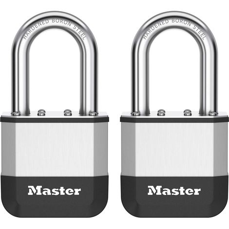 Master Lock Elite™ Cadenas innovant nouvelle génération, en acier laminé haute résistance de 52 mm - anse en acier au bore trempé de 38 mm - 2 clés - Pack de 2