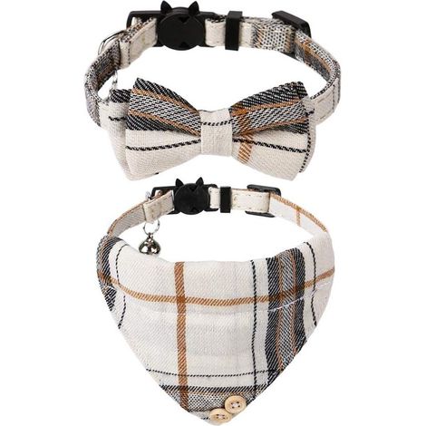 2 teiliges Halsband Set für Haustiere Abnehmbares Katzenhalsband mit Glöckchen Katzenhalsband mit Halstuch Verstellbares Halsband für Haustiere F (1/5)