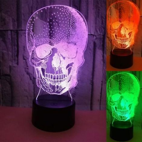 Veilleuse 3D - Lampe Illusion Optique Crâne En Acrylique - Commande Tactile - 16 Couleurs LED - Pour Bureau Chambre - 1 Pièce (1/4)